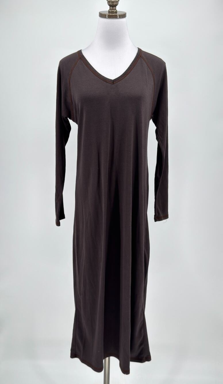 Natori Brown Raglan Sleeve Long Sleeve Jersey Knit Nightgown Dress Sz M